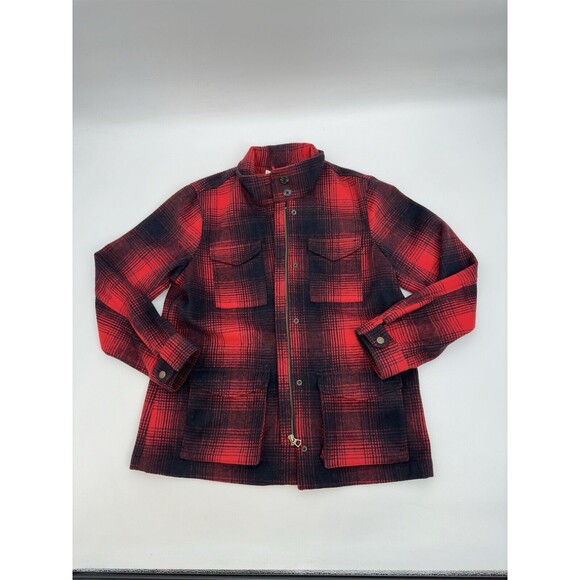 Levi’s Buffalo‎ Plaid Truckers Jacket Women’s L Polyester Wool Blend Red & Black - Picture 1 of 14